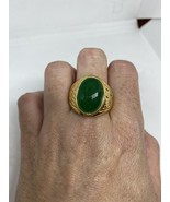 Vintage Green Jade Ring Gold Rhodium Size 10 - £50.31 GBP