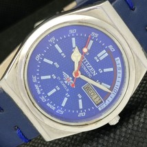 Vintage Citizen Automatic 8200 Japan Mens DAY/DATE Blue Watch 595b-a312610-6 - £17.58 GBP