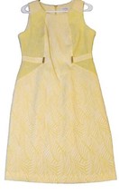 Calvin Klein Womens Sheath Dress Sun Yellow Embossed Wave Stretch Sleeveless 8 - £16.04 GBP