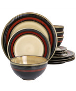 Gibson Elite Everston 12 Piece Stoneware Dinnerware Set in Red and Brown - $93.67