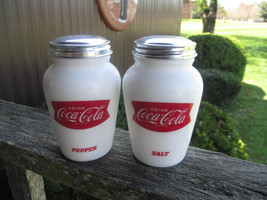 Coca-Cola Large Salt and Pepper Shaker Depression Style Milk Glass Fishtail Logo - £16.84 GBP