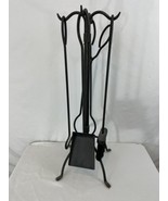Wrought Iron Black Fireplace Stand w Hand Forged Poker Shovel Brush Tong... - £158.07 GBP