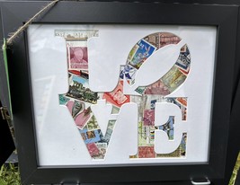 LOVE! - Vintage Postage Stamp Collage Art - £54.27 GBP