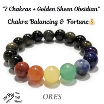 7 Chakra + Golden Sheen Obsidian Crystal Bracelet - Energy Bead  - Heal ... - $200.00