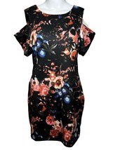 New Devlin Dress Women&#39;s L Large Black Floral Shoulder Cutout Party Bodycon - AC - £22.65 GBP