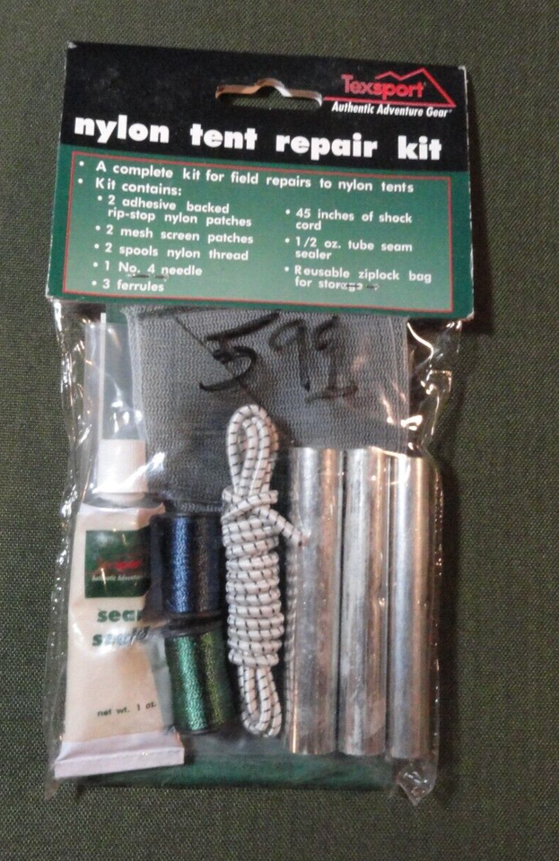 NEW IN BAG TEXSPORT AUTHENTIC ADVENTURE GEAR NYLON CAMPING TENT REPAIR KIT - $11.60