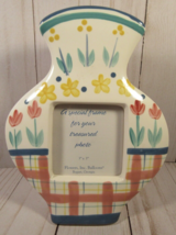 Picture Frame w/ Vase Ceramic Hand Painted Flowers Holds 3&quot;x3&quot; Picture Unused. - £7.90 GBP