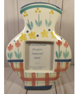 Picture Frame w/ Vase Ceramic Hand Painted Flowers Holds 3&quot;x3&quot; Picture U... - £7.92 GBP