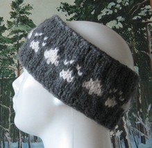 headband with fir tree and animal paw print pattern, soft alpaca-wool he... - £14.25 GBP+