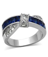 Blue and Clear Crystal Stainless Steel Love Knot Ring TK316 - £14.05 GBP