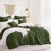 Dark Olive Green Queen Comforter Set - 3 Piece Aesthetic Modern Bedding Set - Al - £86.99 GBP