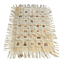 Handmade Cross Stitch Country Theme Throw Blanket Tapestry Cottagecore  41x54.5 - £52.30 GBP