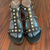 EUC REBECCA MINKOFF Black Nail Head Detail Gladiator Flat Sandal SZ 8 - $58.41
