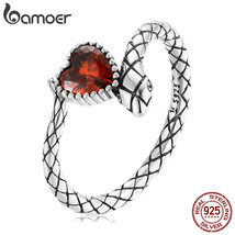 925 Silver Vintage Love Ring for Women Size 6-8 Red Stone Pattern Cool Band Ring - $22.48