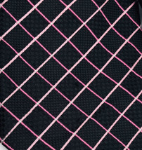 Countess Mara Black Tie Necktie w/ Pink Gridlines 60&quot; Embroidered Crown ... - £9.38 GBP