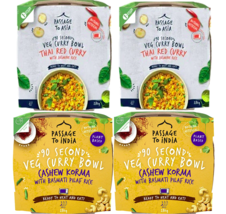 Passage To India Thai Red &amp; Cashew Korma Veg Curry Bowl, Variety 4-Pack - £31.54 GBP