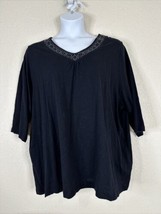 Catherines Womens Plus Size 3X Black Rhinestone V-neck T-shirt Elbow Sleeve - £15.48 GBP