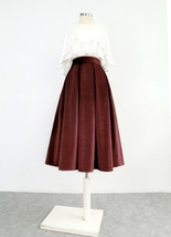 Women Winter Velvet Midi Pleated Skirt Brown Holiday Midi Pleated Skirt Plus