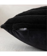 ZLINA Set of 2 Faux Fur Plush Black Throw Pillow Covers Fluffy Striped P... - £28.29 GBP