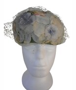 Vintage Women&#39;s Floral Capulet Hat with netting Blue Greens Union Made - $847.34 MXN