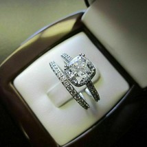 Engagement Wedding Ring 2.90Ct Cushion Simulated Diamond 14k White Gold Size 9.5 - £231.43 GBP