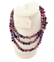 Multicolor Purple &amp; Pink Dyed Shell Chunky Necklace 3 strands Adjustable length - £11.14 GBP