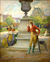 French Genre Scene in Parisian park 19th Century Oil painting by Emile Tabary - £869.09 GBP