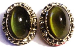 Vintage Whiting &amp; Davis SilverTone Oval AB Glass Cabochon Clip Earrings - $45.00