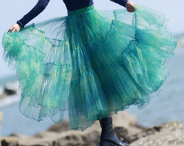 GREEN Layered Tulle Skirt High Waisted Ruffle Tulle Tutu Skirt Holiday Outfit image 6