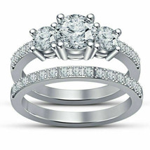 2.05ct Rotondo Diamanti Finti 10k con Oro Placcato Fede Nuziale Sposa Set Anello - £69.57 GBP