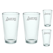 SET Los Angeles Lakers Pint Beer Glasses Etched Tumblers Drinkware - £33.63 GBP+