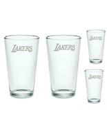 SET Los Angeles Lakers Pint Beer Glasses Etched Tumblers Drinkware - $54.88 CAD+