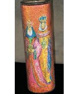 Vintage Christmas Sugar Frosted Glass Pillar Candle Holder We 3 Kings 9" - €15,42 EUR