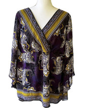 Avenue Women&#39;s Tunic Top Size 18/20  Floral Blouse V Neck Flowy Purple Gold - £12.65 GBP