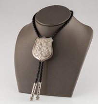 Argento Sterling Inciso Protezione Bolo Cravatta Con Intrecciato Pelle C... - $7,790.69 MXN