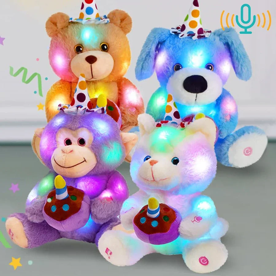 30cm Birthday Gift Doll Toy Dog Plush Toy Recordable LED Light Glowing Gift for - £15.92 GBP+