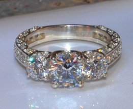 Beautiful 2.75Ct Round Three Diamond Engagement Ring Solid 14K White Gold Size 8 - £199.24 GBP