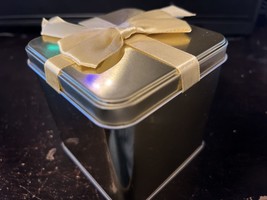 Solid Gold Collectible tin square with Gold Ribbon Row Present Gift Cube... - $12.99