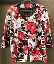 Lane Bryant Women&#39;s Sz. 26 Beaded Coral Brown Floral Jacket Over Blouse Blazer - £30.03 GBP