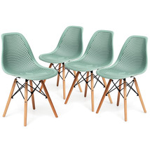 Costway Set of 4 Plastic Hollow Out Chairs Mid-Century Modern Mesh Chair Green - £120.09 GBP