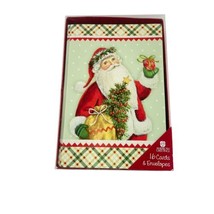 American Greeting Cards Christmas Santa w Tree Gifts Plaid Border Glitter - $19.14
