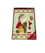 American Greeting Cards Christmas Santa w Tree Gifts Plaid Border Glitter - £15.05 GBP