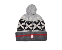 Canada Olympic Team Beanie Hudsons Bay Wool Striped Puff Pom Hat Cap - £15.32 GBP