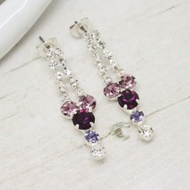 Beautiful Vintage Style Purple Crystal Rhinestone Tassel Drop EARRINGS Jewellery - £7.91 GBP