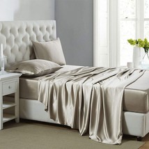 Silk Satin Sheets, 3-Piece Twin XL Size Satin Bed Sheet Set with Deep Pockets - £31.90 GBP