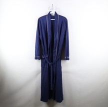 Vintage 70s Streetwear Mens Large Stain Striped Velour Belted Bath Robe Blue USA - £46.86 GBP