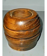 Candle Holder Round Chunky Hand Turned Wooden Holds 2 1/4&quot; Pillar Candle... - £20.02 GBP