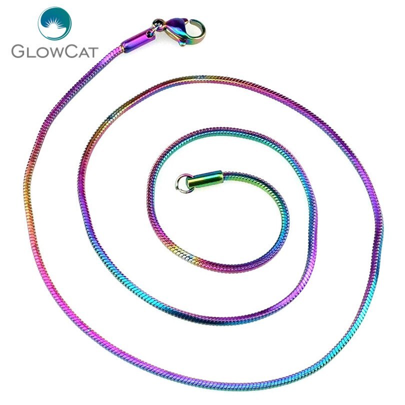 5pcs/lot Rainbow Color Square 1.4mm Stainless Steel Chains Necklace 18''  20" Li - £14.21 GBP