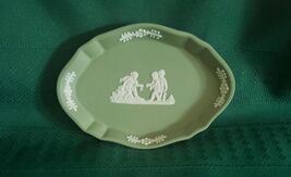 Vintage Wedgwood Trinket Dish Sage Green Jasperware Oval-Shaped UK - $14.84