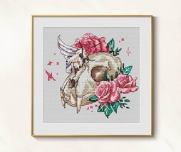 Skull &amp; roses cross stitch vanitas pattern pdf - Death fantasy cross sti... - £4.70 GBP
